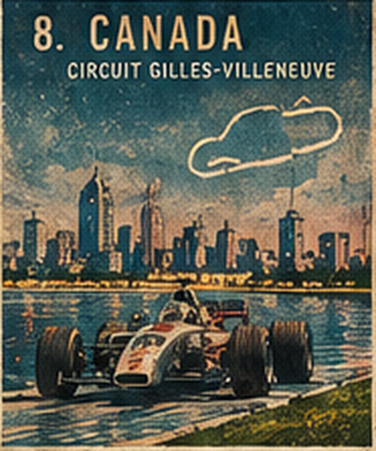 Poster of Circuit Gilles Villeneuve: an open-wheel car by the water and the Montreal skyline.